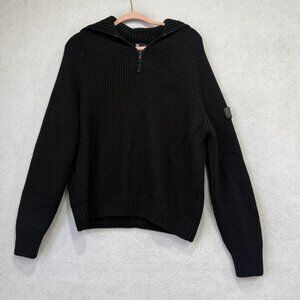 The Kooples Sweater Mens Small Black Wool Ribbed Half Zip Mock Neck Pullover